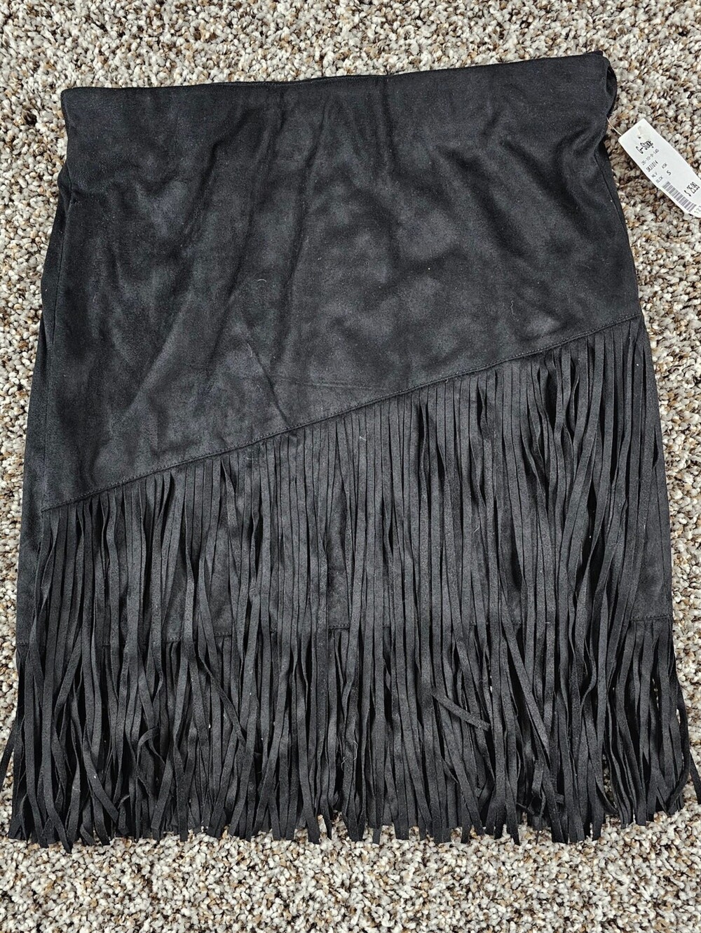 Vida Clothing Womens Sz S Mini Skirt w/ Fringe Trim Faux Suede Black NEW